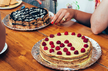 Whole cakes on table