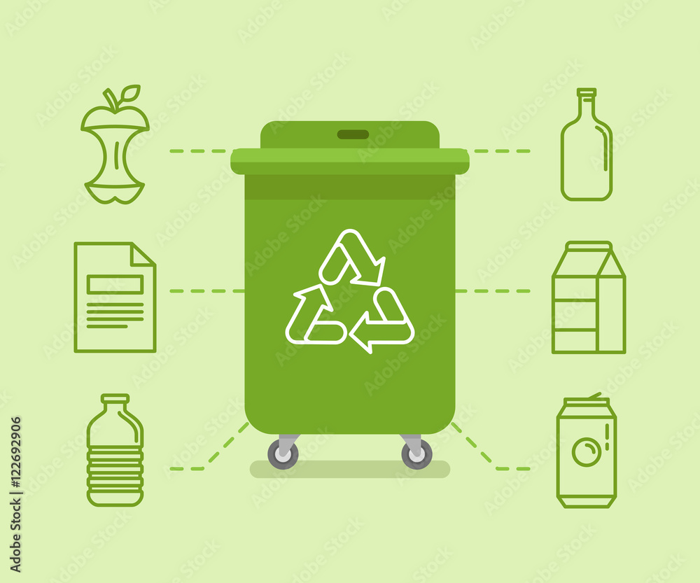 Poster vector illustration in modern flat linear style - recycle