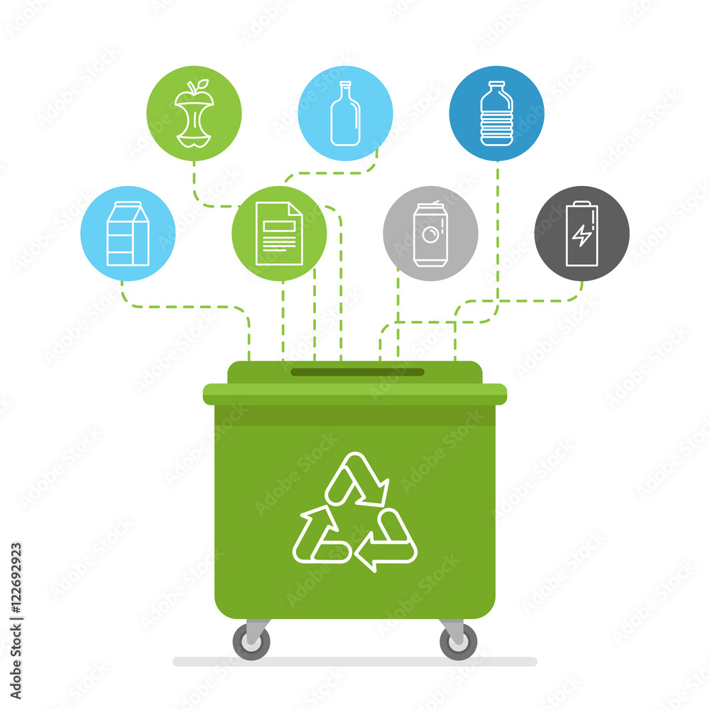 Poster vector illustration in modern flat linear style - recycle