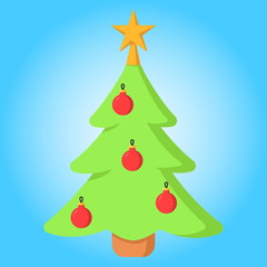 Merry christmas tree with garland simple color flat icon