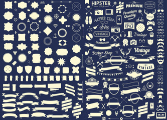set of vintage styled design hipster icons Vector signs and symbols templates set of phone, gadgets, sunglasses, mustache, ribbons infographcs element and other things