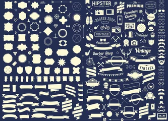 Deurstickers set of vintage styled design hipster icons Vector signs and symbols templates set of phone, gadgets, sunglasses, mustache, ribbons infographcs element and other things © martstudio