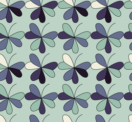 Obraz premium Vector seamless pattern with hearts placed in clover shapes. Flat shamrock imagined colors background. Simple repeating colorful texture.