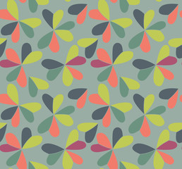 Vector seamless pattern with hearts placed in clover shapes. Flat shamrock imagined colors background. Simple repeating colorful texture.