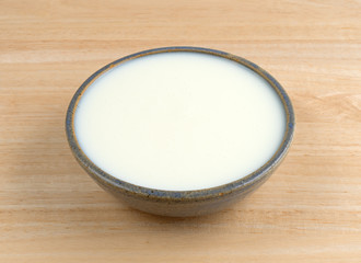 Bowl of buttermilk on a wood table