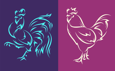 Illustraiton of rooster and tattoo style