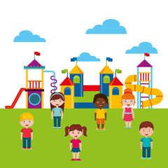 Plakat beautiful children playground with kids playing vector illustration design