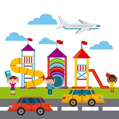 Obraz premium beautiful children playground with kids playing vector illustration design