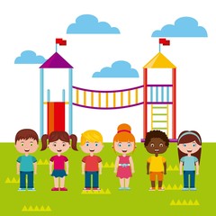 Obraz na płótnie Canvas beautiful children playground with kids playing vector illustration design