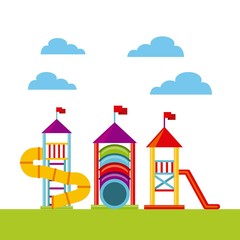 Fototapeta premium beautiful children playground with kids playing vector illustration design