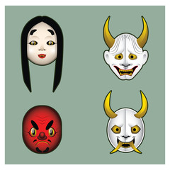 Set of Japanese demon masks with gradients