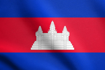 Flag of Cambodia waving with fabric texture