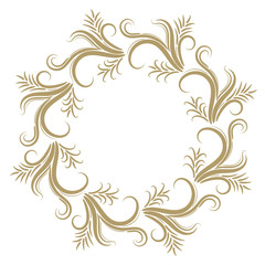 Abstract curly gold frame isolated on white background. Vector illustration.