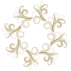 Abstract curly gold frame isolated on white background. Vector illustration.