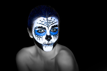 Halloween make up sugar skull Santa Muerte concept.