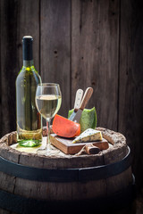 White wine with cheese in color of italy
