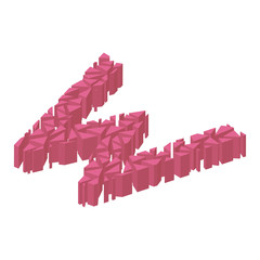 Fototapeta premium The letter W, in the alphabet broken 3d perspective isometric set pink color isolated on white background