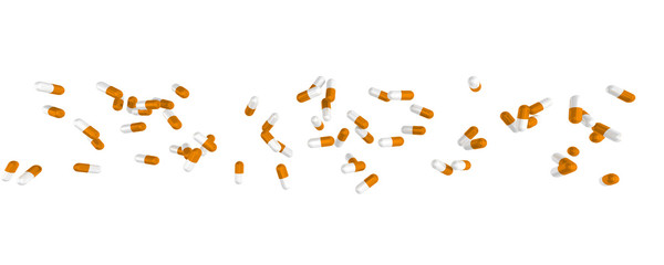 Close up of pills capsule isolated on white background.