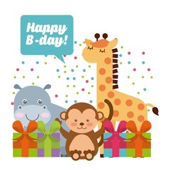 animal cute birthday party celebration vector illustration design