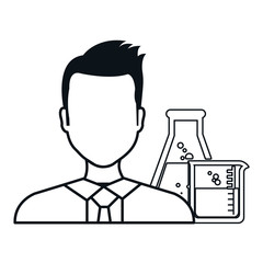 avatar man laboratory doctor with flask chemistry bottles silhouette. vector illustration