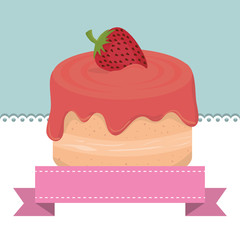 sweet cake dessert and pink ribbon. colorful design. vector illustration
