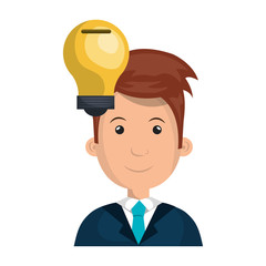 avatar business man wearing suit and tie with bulb moneybox. vector illustration