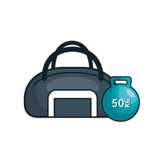 sport gym bag equipment and dumbbells icon. vector illustration