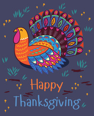 Happy thanksgiving turkey. Vector card
