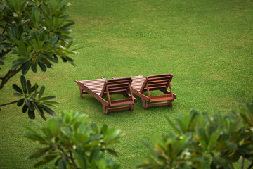 Obraz premium deck chairs near the hotel