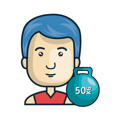 avatar man cartoon with dumbbells gym equipment. colorful design. vector illustration