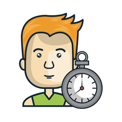 avatar man cartoon with chronometer time device. colorful design. vector illustration