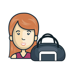 avatar woman smiling and gym bag sport equipment. vector illustration