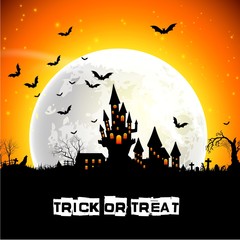 Halloween scary castle on full moon background