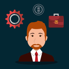 avatar businessman wearing suit and tie with efficient time management icons. vector illustration 