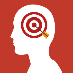 human head profile with target and bow icon over red background. vector illustration