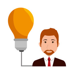 avatar businessman wearing suit and tie with yellow bulb light. vector illustration