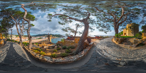 Spherical, 360 degrees, seamless panorama of the fortress of the city of Tossa de Mar, Spain