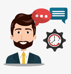 avatar businessman smiling wearing suit and tie with business and time management icon set. colorful design. vector illustration