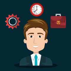Fototapeta na wymiar avatar businessman wearing suit and tie with efficient time management icons. vector illustration 