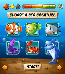Game template with fish in the sea