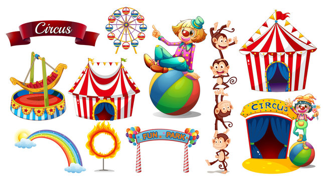 Circus set with games and characters