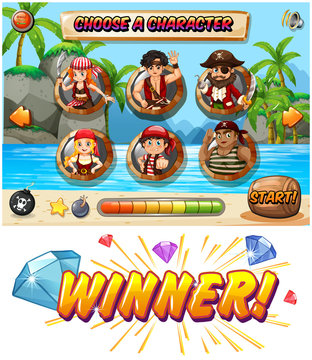 Slot game template with pirate characters
