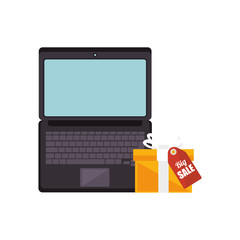 avatar computer technology device with yellow gift box. vector illustration