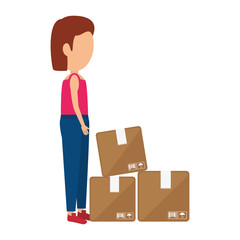 avatar woman wearing casual clothes with carton boxes. vector illustration