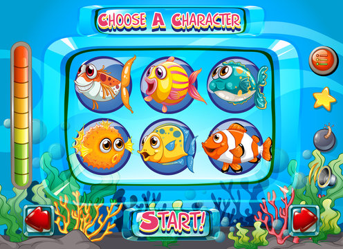 Computer game template with fish as characters