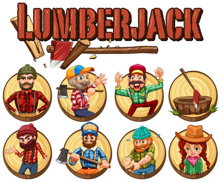 Lumber jack set on round badges