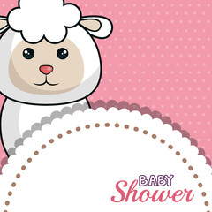 cute sheep animal card over pink background. baby shower design. vector illustration