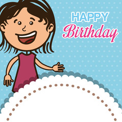 avatar girl smiling happy birthday card over blue background. vector illustration