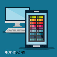 computer and smartphone devices graphic design equipment. vector illustration