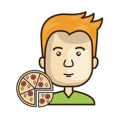 avatar man smiling with pizza fast food. vector illustration